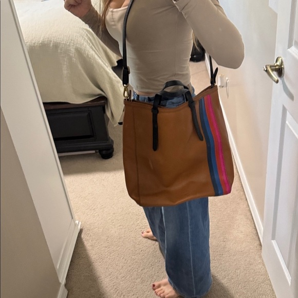 Vintage Fossil Camilla Convertible Backpack /Tote Cow Hide Leather Camel Brown - Picture 8 of 12